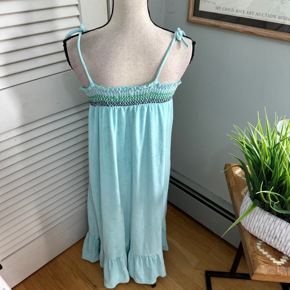 Gap Dress Womens XXL Blue Terry Cloth Babydoll Y2K Smocked Beach Surf Boho Chic